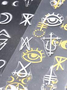 4入組太陽、月亮和星星美甲貼紙,3d自粘美甲貼紙,復古金色和銀色月亮星星符號,美甲裝飾圖案設計,女性diy美甲裝飾所需的美甲用品 - 彩色 - 查看 6