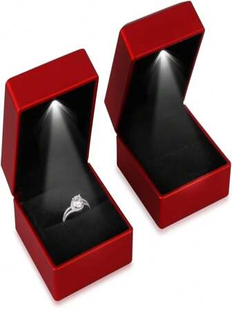 Jewellery Pak LED Red Ring Box For Proposal, Wedding, Engagement, Christmas...Luxury LED Ring Jewelry Gift Box With Light For Men For Women For Girls Box Dimension, Gift For Valentine's Day