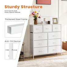 Sweetcrispy 9 Tall Fabric Clothes Cabinet Storage Organizers And Wood Top Surface Table Chest Of Drawers, 9 Drawer Dresser,Grids Grid Cabinet  Fabric Storage Tower For Bedroom, Hallway, Entryway, Closet, Tall Chest Organizer Unit With Fabric Bins, Steel Frame, Wood Top, Easy Pull Handle, Charcoal,White - 白色 - 查看 8
