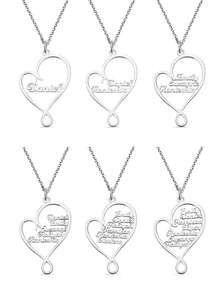 個性化銀色姓名項鍊，金屬切割，情侶，家庭成員，生日，聖誕禮物，DIY，新年 - 銀色 - 查看 3