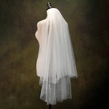 1pc Bridal Veil With Double-Layered Tulle & Faux Pearl Embellishments For Wedding Photoshoot - Beige - View 3