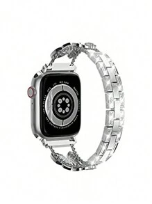 Shiny Rhinestone Butterfly Decor Watch Band Compatible With Apple Watch 38/40/41,42/44/45 - silver-butterfly - View 2