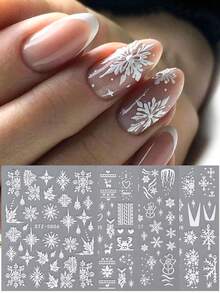 4入組5d浮雕聖誕雪花美甲貼紙,冬季設計自粘式美甲貼紙,法式美甲麋鹿、雪人裝飾diy工具 - 白色 - 查看 2