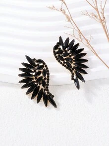 juran 1pair Glass Full Wing Symmetric Earrings - Black - View 2