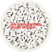 Yiwu Qiyou Accessories Co., LTD 500/200/100颗7毫米元音字母亚克力珠，白色底黑色字体，适用于制作手链、项链、手机链和各种DIY配件 - 黑與白 - 查看 17