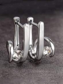 2pcs Geometric Stud Earrings Women Fashion Unisex Accessories Party Bride Wedding Silver Plated Jewelry Gift For Girlfriend Couple Wife Friendship - Apricot - View 3