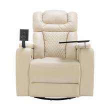 MERAX 270 Degree Swivel PU Leather Power Recliner Individual Seat Home Theater Recliner With Comforable Backrest, Tray Table, Phone Holder, Cup Holder, USB Port, Hidden Arm Storage For Living Room - trắng - Xem 8