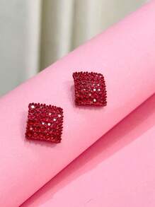 1 par Pendientes negro con diamante de imitación geométrico en forma de diamante simple adecuado para uso diario , regalo festivo - Negro - Ver 4