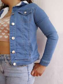 Chamarra de mezclilla para dama forro de borrega - Azul - Ver 2