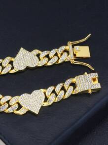 2件套欧美嘻哈风格个性化链条设计心形吊坠项链和手链