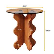 Tribesigns Round Side Table, Tempered Glass Small End Table with Wood Base, Modern End Side Table for Living Room, Bedroom, Small Spaces, Couch, Chair - Brown - View 6