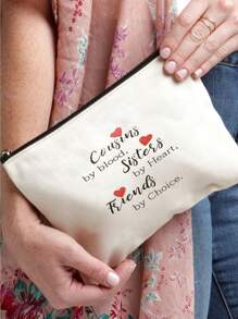 Cousin Gifts For Women - Cousins By Blood, Sisters By Heart, Friends By Choice - Funny Cosmetic Makeup Bag From Daughter Son Kids Novelty Birthday Christmas Graduation Present - Beige - View 2