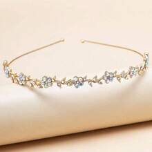 1pc Flower Design Rhinestone Hairband, Suitable For Everyday Wear, As Gifts For Mother, Friend, Teacher, Festival - Gold - View 3