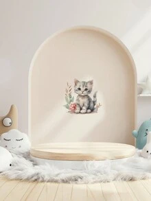 1入組討喜貓咪和花卉圖案diy繪畫防潮壁紙,自粘壁紙貼紙適用於兒童房和寶寶臥室,家居裝飾,1組含1入,尺寸為9.29x9.29英寸 - 彩色 - 查看 4