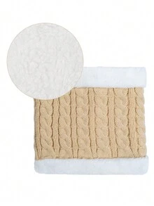 Children's Ages 0-10 Double Ball Fur-Like Rabbit Hair Knitted Set With Thermal Lined And Scarf, 3 Pieces Set For Christmas Gift - Beige - View 9