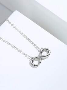 1 件时尚简约 18k 金链不锈钢无限环设计项链 - 銀色 - 查看 2