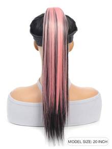 漸層黑粉直鬆馬尾控毛帶拉鬆頭套裝女士熱阻高馬尾假髮 - 彩色 - 查看 7