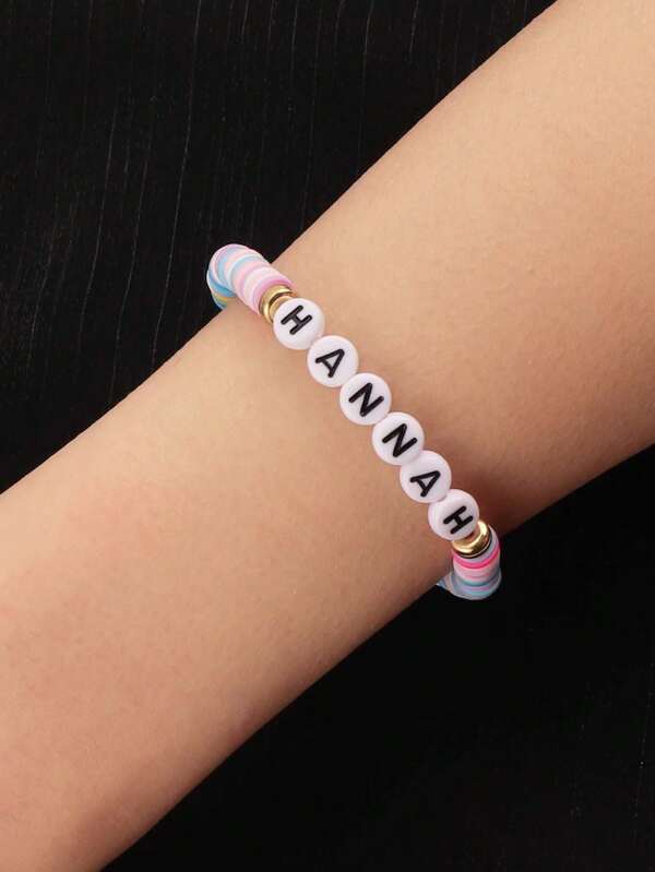 1 Pack Of Colorful Letter Beads Beaded Bracelets With Customizable Name