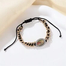 1 Piece Of Hand-Woven Multi-Color Adjustable Colorful Rope Our Lady Bracelet - Black - View 3