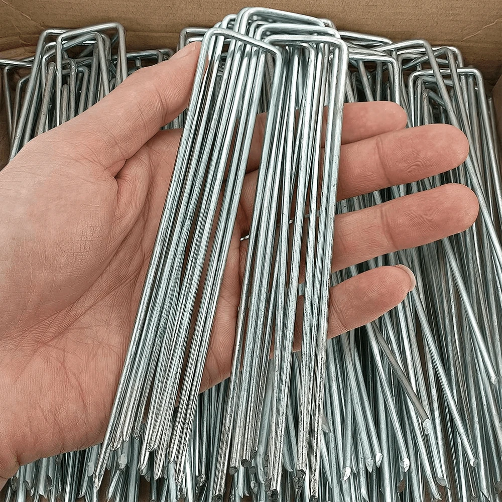 20pcs Silver U-Shaped Lawn Nail/Garden Stakes Galvanized Landscape Staples/ U-Type Turf Staples, Rust-Proof Sod Pins Stakes, For Securing Yard Fences, Barriers, Outdoor Wires, Cords, Tents And Tarps