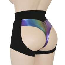Mini Lycra Pole Dance Shorts Opening Dance Twerk Vivi - Black - View 5