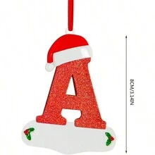 1pc Christmas Initial With Red Hat Letter Decoration, DIY Christmas Tree Hanging Decoration Personalized Pendant Gift - Red - View 4
