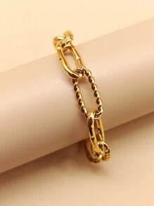 1 件鎖形鏈條和鏤空螺絲設計手鍊 - 金黃色 - 查看 1