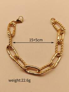 1 件鎖形鏈條和鏤空螺絲設計手鍊 - 金黃色 - 查看 4
