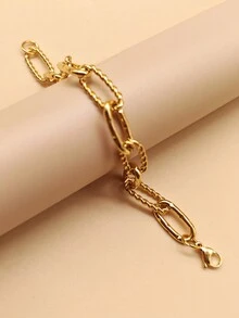 1 件鎖形鏈條和鏤空螺絲設計手鍊 - 金黃色 - 查看 2