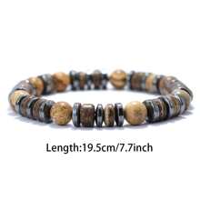 Antique Handmade Hematite Wood Beads Bracelet Charms Natural Stone Tiger Eye Bracelet For Men Armband Jewelry Men - picture stone - View 2