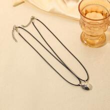 Dellgoo 2入組黑白太陽月亮情侶bff個性簡約風吊墜項鍊套裝 - 黑與白 - 查看 3