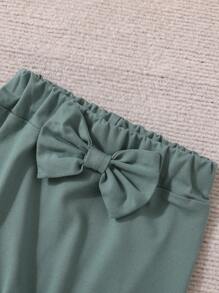 New Spring Baby Girls' Three Piece Set Including Floral Print Bodysuit, Pants And Headband With Ruffle Detail - Green - View 6