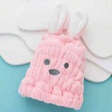 1件兒童沐浴帽,吸水速干毛巾頭巾,超水吸收力,卡通兔子造型,可愛俏皮,適合女孩使用 - 粉色 - 查看 1