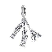 Bamoer 925 Sterling Silver Vintage Eiffel Tower/Big Ben Bead Landmark Series Travel Charms For Women Girl Bracelet Necklace DIY Jewelry Making