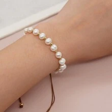 女士新款手鍊,淡水珍珠鍍金珠子友誼手鍊,可調節,精美簡約珠寶,經典浪漫時尚 - 彩色 - 查看 5