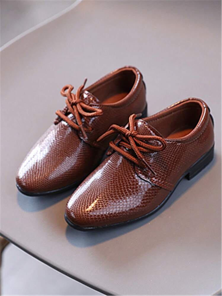 Boys Point Toe Leather Shoes Soft Performance Lace Up British Style Fashionable Casual Shoes For Middle Aged And Older Children SHEIN