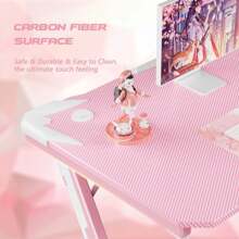 44 Inches Z-Shaped Gaming Desk Carbon Fiber Surface Desk with Cup Holder & Headphone Hook - 粉色 - 查看 5