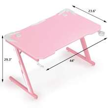 44 Inches Z-Shaped Gaming Desk Carbon Fiber Surface Desk with Cup Holder & Headphone Hook - 粉色 - 查看 7