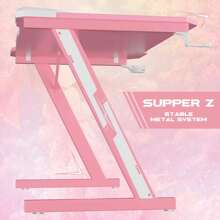 44 Inches Z-Shaped Gaming Desk Carbon Fiber Surface Desk with Cup Holder & Headphone Hook - 粉色 - 查看 4