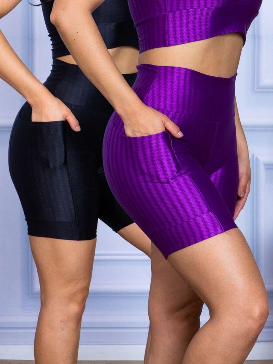 Kit 2 Short com Bolso Cirrê 3D Bermudinha de Academia Feminino