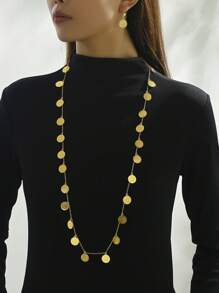 18k鍍金3入組簡約時尚個性化項鍊和耳環套裝 - 金黃色 - 查看 2