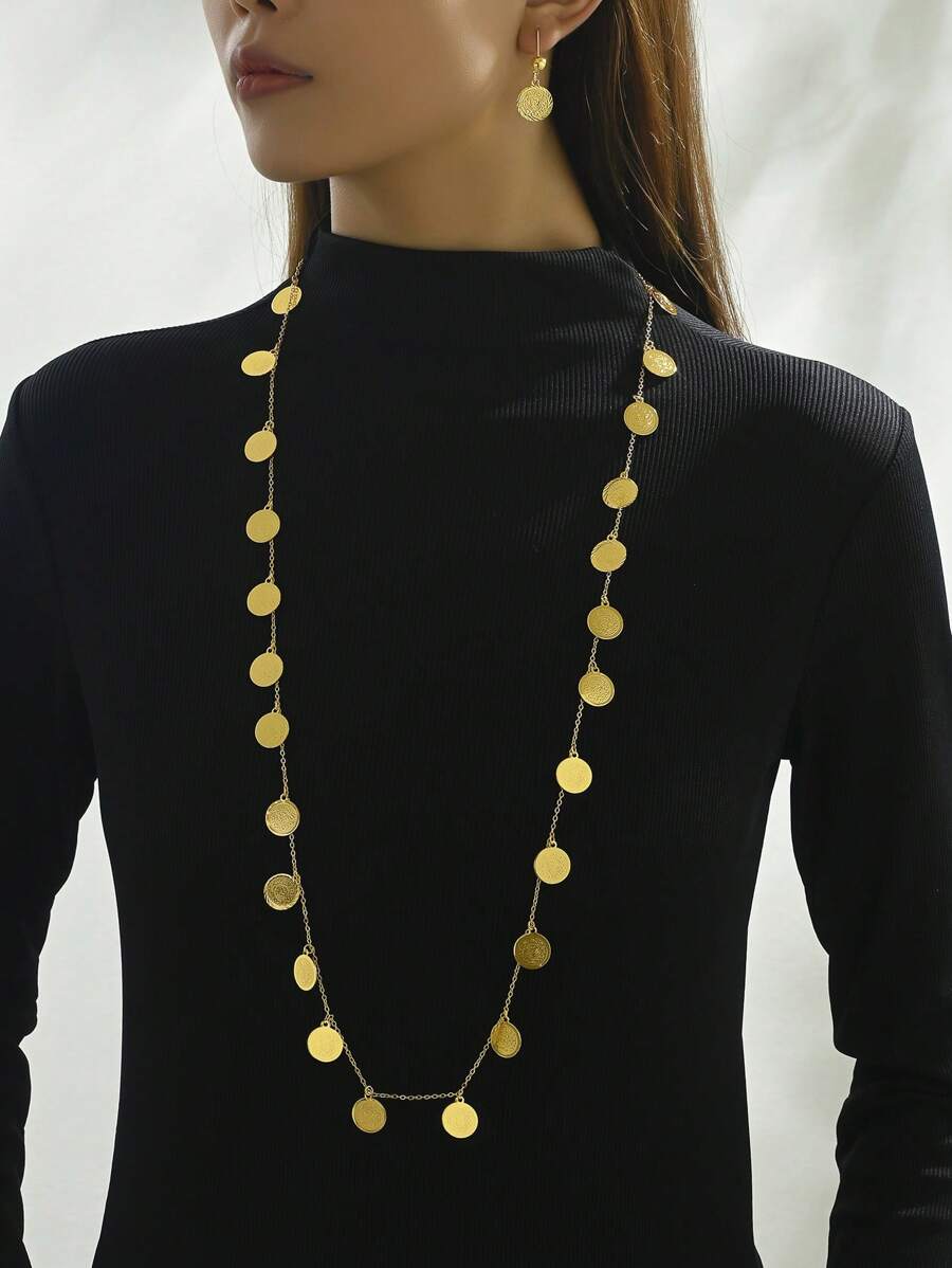 18k鍍金3入組簡約時尚個性化項鍊和耳環套裝