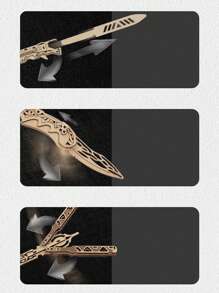 1入隨機圖案木質蝴蝶刀拼圖模型,3d拼圖,教育玩具,摺疊刀 - 米色 - 查看 2