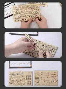 1入隨機圖案木質蝴蝶刀拼圖模型,3d拼圖,教育玩具,摺疊刀 - 米色 - 查看 8