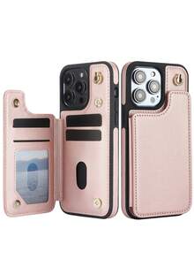 掛脖錢包後蓋殼,適用於iphone 15 14 Plus 13 12 11 Pro Max 8 7 Plus Se 5g 2020 2022手機殼,帶有卡插槽和支架,pu皮革材質,防震手機保護殼 - 玫瑰金 - 查看 3