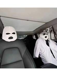 1pc Funny Car Seat Headrest Cover With Triangular Eye Holes And Black & White Mannequin Mask Print - Black - View 5