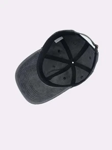 1pc Outdoor Warning Pattern Washed Retro Soft Top Sunshade Streetwear Denim Baseball Cap Sun Hat - Khaki - View 5