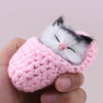 1pc Đồ chơi mô phỏng mèo, Có thể kêu Meo meo, Đồ chơi mèo nhồi bông dễ thương, Trang trí, Mèo đi trong nhà, Búp bê mèo nhồi bông