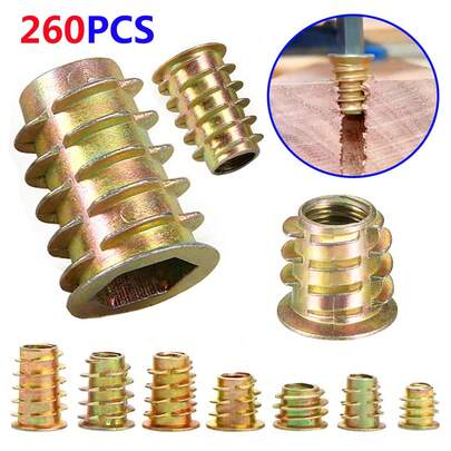 260pcs Metric Threaded Insert Nut Assortment Kit, Zinc Alloy Wood Insert Bolt Fastener Hex Socket Drive Nut, For Wood Furniture