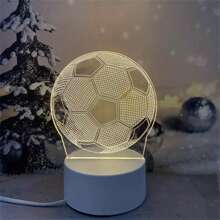 1套 3D LED 足球設計亞克力面板 USB 床頭燈附按鈕開關和禮品盒，適用於家居裝飾和情人節、聖誕節、母親節、父親節或生日禮物贈送給朋友、家人、同事和同學 - 黃色 - 查看 2